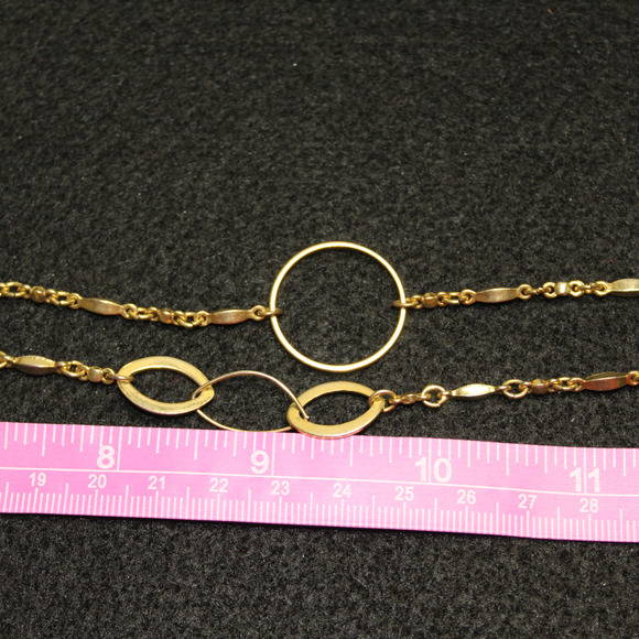 Long Gold Tone Oval Long Short Mixed Link Asymmetrical Simple Classic Necklace - Picture 6 of 6